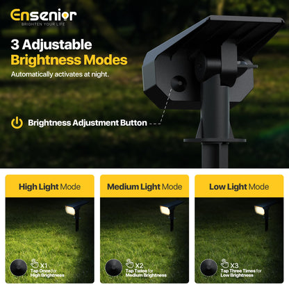 Ensenior Solar Spotlights Outdoor, 6500K LED, Brightness Adjustable, Pack of 4, Cool White, Waterproof, Model CP2-13CM-65K-04-BL