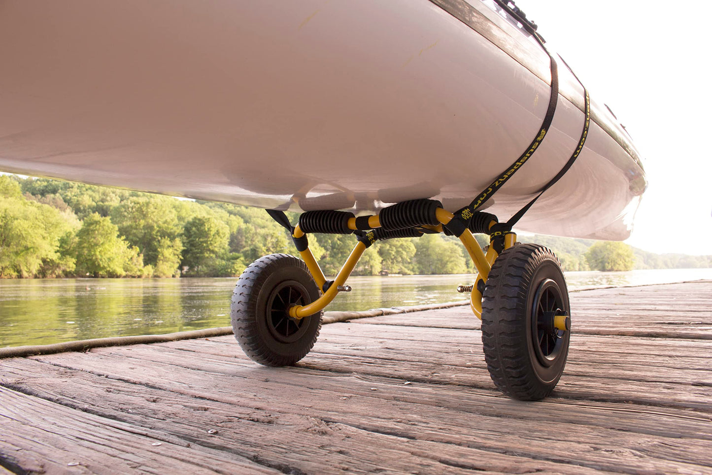Suspenz Stowable Kayak Carrier Cart, SK Trailer Cart with Airless Wheels and Straps, Yellow, (22-1166)