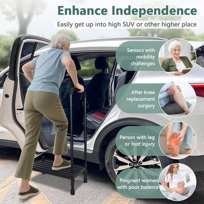 Car Step Stool with Handle for Elderly, Medical Handicap Step Stools with Handrail, Seniors Bed Steps for High Beds, Heavy Duty Metal Stepping Stool with Safety Step Platform, Vehicle Step Up Assist