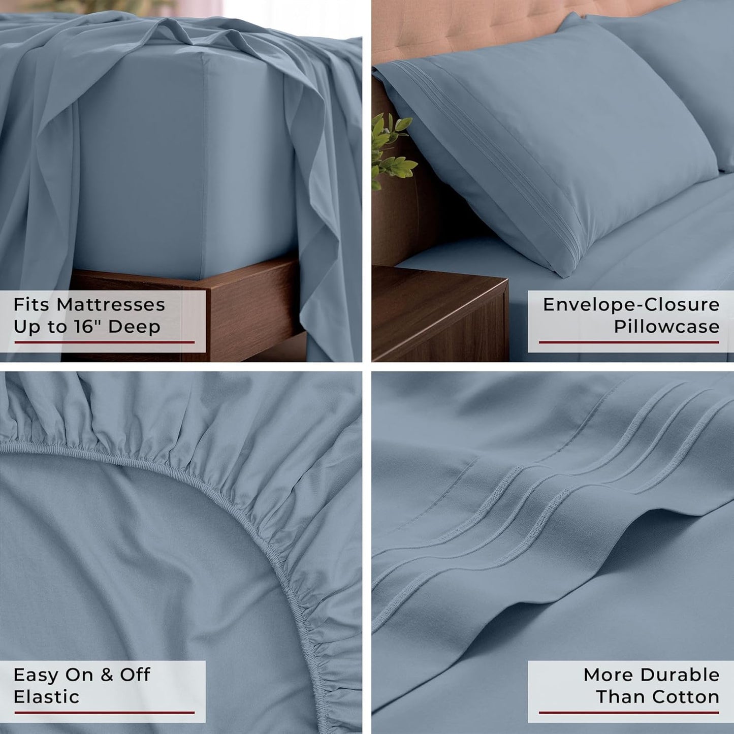 Mellanni California King Sheets Set | 4-Piece Hotel Luxury Bedding - Extra Soft, Cooling, Wrinkle-Resistant (Cal King, Blue Hydrangea)