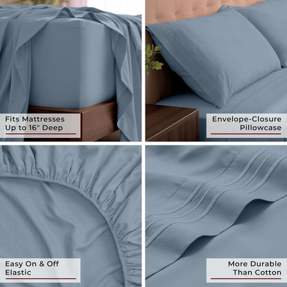 Mellanni California King Sheets Set | 4-Piece Hotel Luxury Bedding - Extra Soft, Cooling, Wrinkle-Resistant (Cal King, Blue Hydrangea)