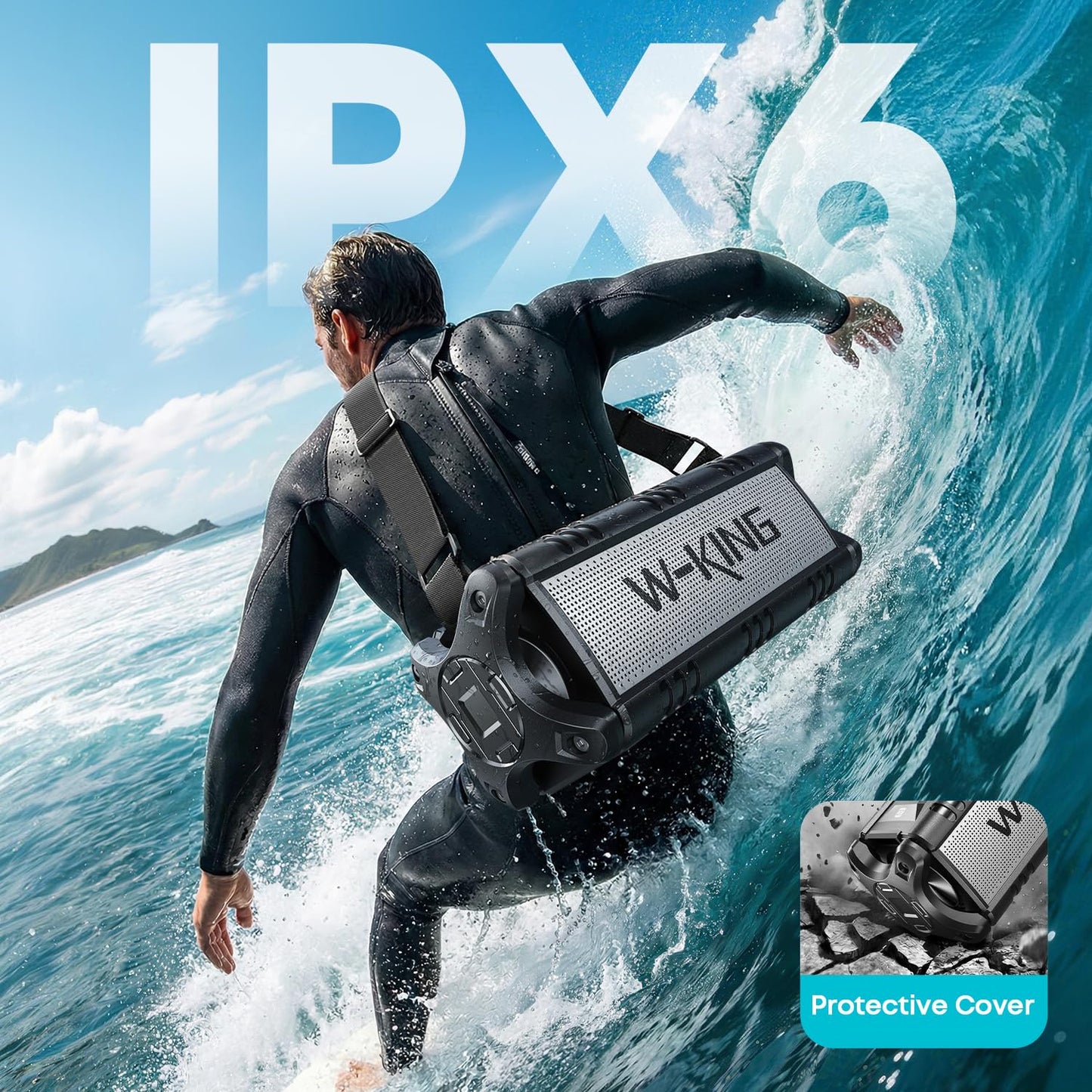W-KING 90W Max Bluetooth Speaker, IPX6 Waterproof Portable Speakers Wireless Bluetooth, 50W Deep Bass Loud Outdoor Speaker with 40H Playtime/Stereo Pairing/TF Card/AUX/NFC for Home Party,Camping,Beach
