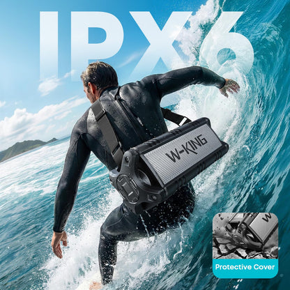W-KING 90W Max Bluetooth Speaker, IPX6 Waterproof Portable Speakers Wireless Bluetooth, 50W Deep Bass Loud Outdoor Speaker with 40H Playtime/Stereo Pairing/TF Card/AUX/NFC for Home Party,Camping,Beach
