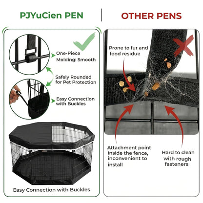 PJYuCien Octagonal Dog Playpen with Top Cover and Bottom Pad - Metal Foldable Exercise Pen, 8 Panels 24" H x 24" W Indoor Outdoor Pet Fence Puppy Crate Kennel, Black