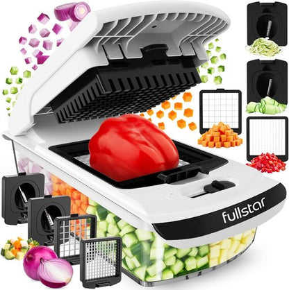 Fullstar Vegetable Chopper - 4-in-1 Pro Food Chopper & Spiralizer with Container | Essential Kitchen Gadget (White)