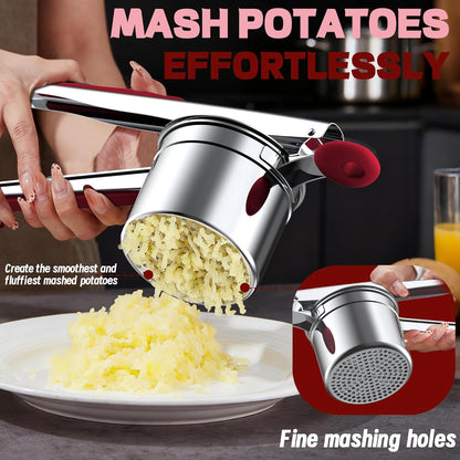Skiennix 15oz Potato Ricer - Heavy Duty 18/8 Stainless Steel Masher for Smooth Mashed Potatoes & Baby Food | Red