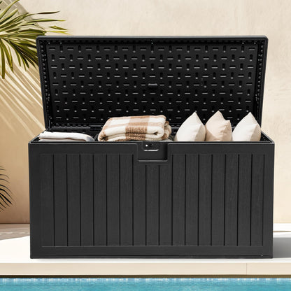 DWVO 180 Gallon Resin Outdoor Storage Box, XXL Double-Wall Waterproof Deck Box, Doubles as Table or Seating with 1000 lbs Capacity, Lockable (Black)