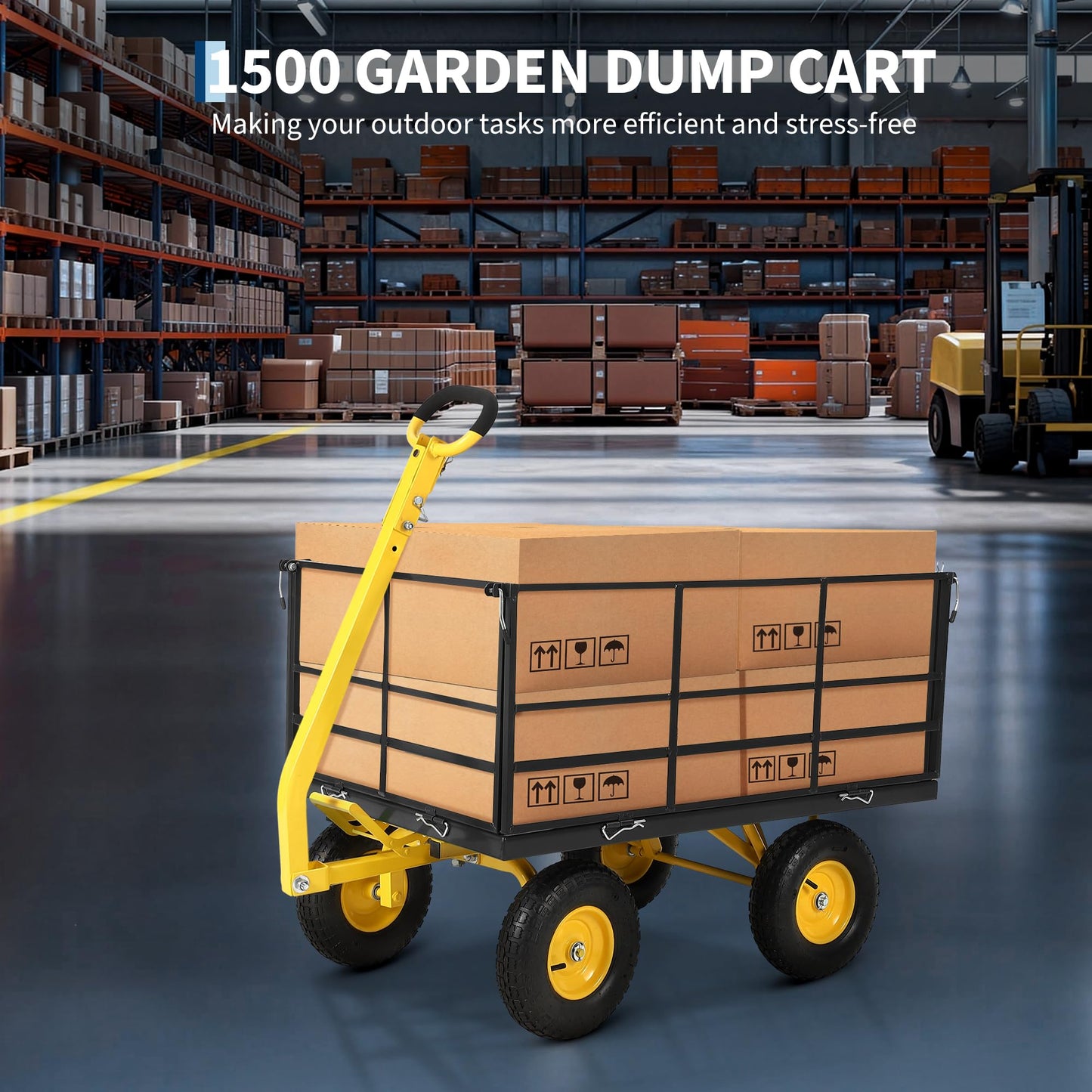 Heavy Duty 1500 Lbs Capacity Mesh Steel Garden Cart Folding Utility Wagon with Removable Sides, Garden Cart on Wheels for Gardening Soil, Tools, and Plant Transport