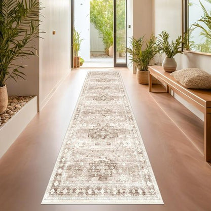 Hazo Haus Non-Slip Hallway Runner Rug - Washable & Waterproof 2x10 Beige/Latte Farmhouse Décor