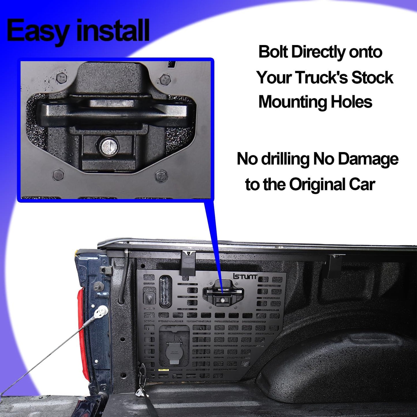 CICANPART Truck Bed Molle Panel Side Mount Storage Rack Rear Trunk Interior Carrier Cargo Luggage Organizer Horizontal Slot Black Compatible with Ford F150 2022 2023 2024 2025