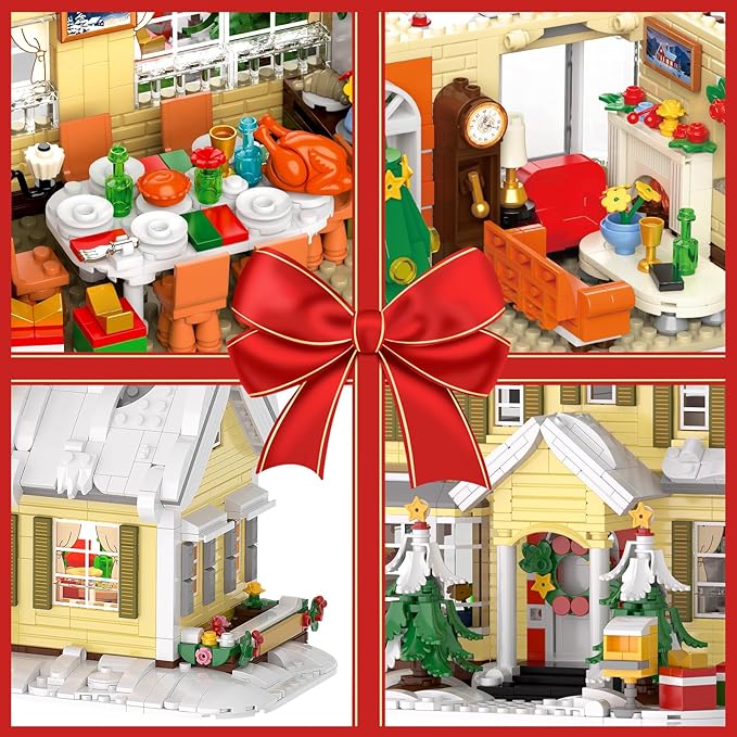 Premium Christmas Holiday House Building Set with LED Light 2046 PCS DIY Christmas Vacation Snow Village Kit Collectible Decor for Adults &amp Family for Christmas/Birthday Party