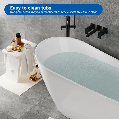 GarveeHome 67'' Acrylic Freestanding Bathtub, Deep Soaking Tub, Non-Slip Upright Bathtub for Adults, cUPC Certified Bath, Chrome Drain, Modern, Bathroom, Scratch Resistant White Tub
