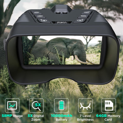 4K Night Vision Goggles, 58MP Full-Color Night Vision Binoculars with 10000mAh Rechargeable Battery, 64GB Card, 3.99" Screen and 1968FT Viewing Range for Camping Hunting & Security