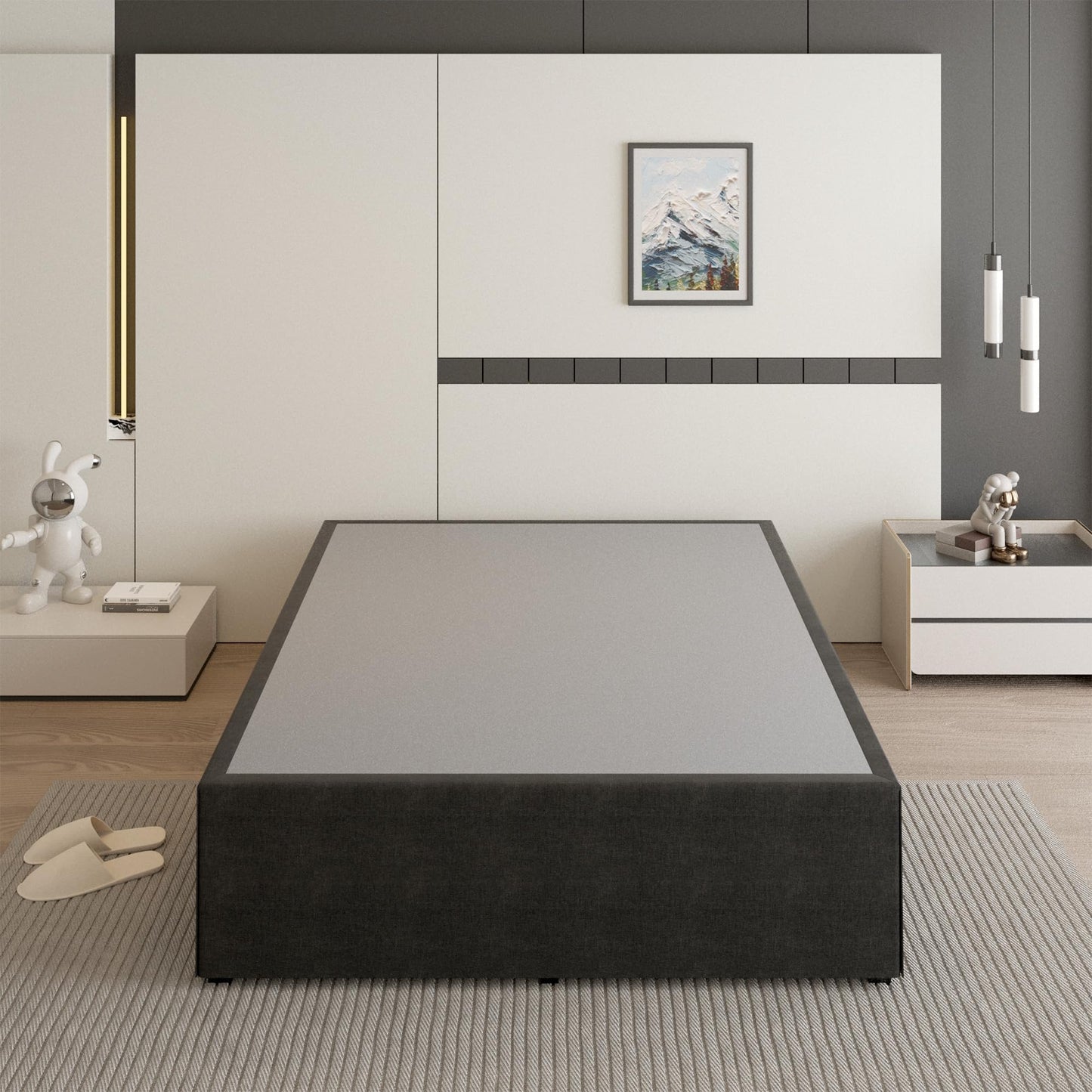 Cieemine 18 Inch Full Size Bed Frame with Black Bed Cover, Metal Bed Frame Full Size No Box Spring Needed, Heavy Duty Mattress Foundation, Easy Assembly, Noise Free