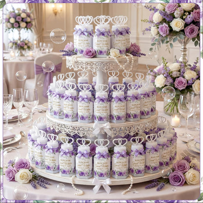 LaRandom 150 Pcs Purple Floral Wedding Bubbles Bulk with Bubble Solution Wedding Mini Bubble Gifts Mini Heart Wand for Anniversary, Engagement, Bridal, Valentine's Day, Gift for Adult Couple