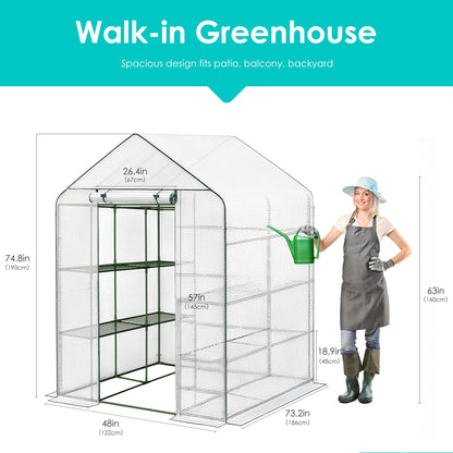 Twira Greenhouse for Outdoors, 48" x 73.2" x 74.8" Walk in Plant Greenhouses Heavy Duty with Thicken PE Cover, 3 Tiers 8 Shelves Greenhouse Plastic, Portable Green House for Outside, Patio, Gardening