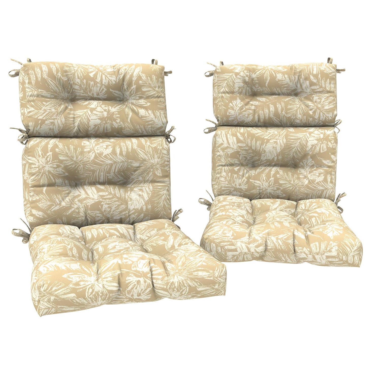 DYTXIII Outdoor High Back Chair Cushions Set of 2, Water Repellent Tufted Rocking Seat Cushions Replacement 44 x 22 Inch, Seat & Back Chair Pads for Patio, Balcony and Indoor Use -Tropical Leaf Oat