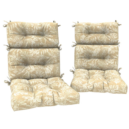 DYTXIII Outdoor High Back Chair Cushions Set of 2, Water Repellent Tufted Rocking Seat Cushions Replacement 44 x 22 Inch, Seat & Back Chair Pads for Patio, Balcony and Indoor Use -Tropical Leaf Oat