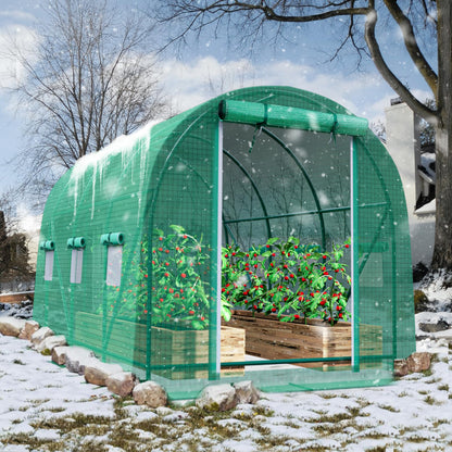 Grezone Walk-in Greenhouse Upgraded Green House with Dual Zippered Screen Doors & 6 Screen Windows Heavy Duty Plastic Plant Warm House with Reinforced Frame (10x7x7 FT)