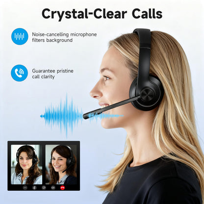 AOC Wireless Headset with Mic for Work, Bluetooth 5.4 Headphones with Noise Canceling Microphone, USB C, 30H, Clear Calls & Mic Mute for PC, Laptop, Cell Phones, Zoom - Black