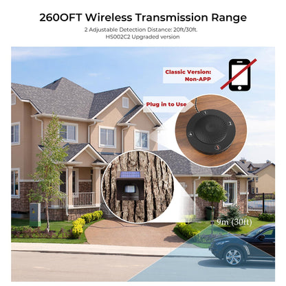 eMACROS Solar Wireless Driveway Alarm System (1/2 Mile Range, 1 Receiver & 4 Solar Sensors) - Weatherproof Outdoor Motion Detector for Farm, Long Driveway & Property Security