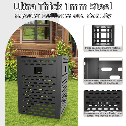 BERPET 63 Gallon Burn Barrel for Outside for Burning Trash - Heavy Duty Incinerator Cage with Waterproof Cover - Outdoor Garden Yard Waste Fire Bin for Leaves