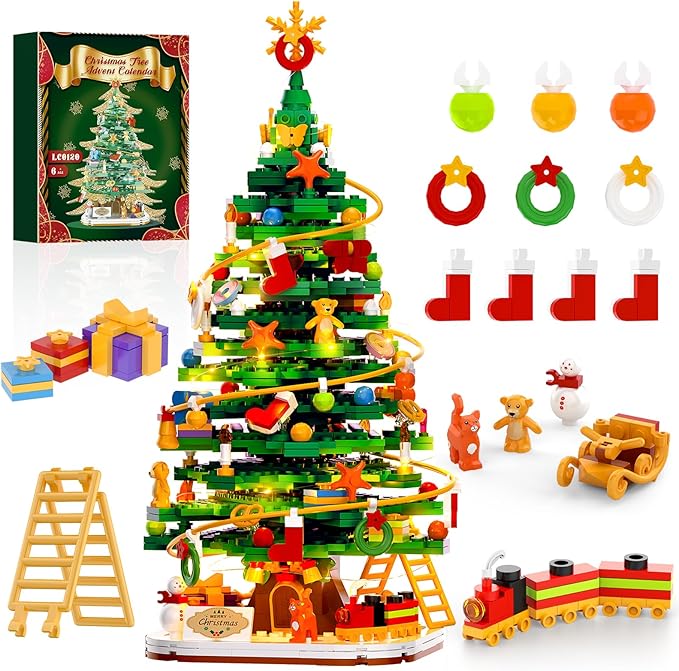 Christmas Tree Building Block Set with Light Kit Building Toy Compatible with Christmas Sets Xmas Tree Holiday Decoration for Kids Ages 8-14 Stocking Stuffer Gift for Boy Girl Adults (661PCS)