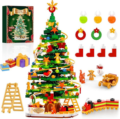 Christmas Tree Building Block Set with Light Kit Building Toy Compatible with Christmas Sets Xmas Tree Holiday Decoration for Kids Ages 8-14 Stocking Stuffer Gift for Boy Girl Adults (661PCS)