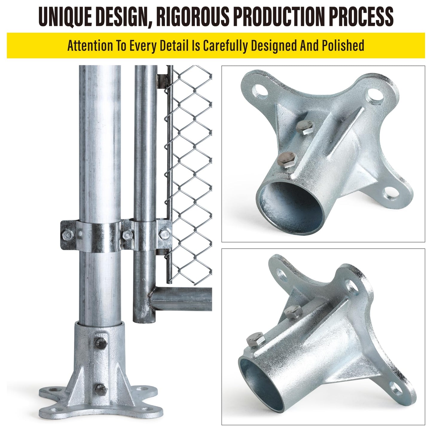Epcee Post 2.5" (2 3/8" OD) Chain Link Fence Post Floor Flange Bracket, for Chain Link Fence Posts, Mailboxes, and Other Steel Round Post Galvanized Anchor Flange Bases (4 Pack)