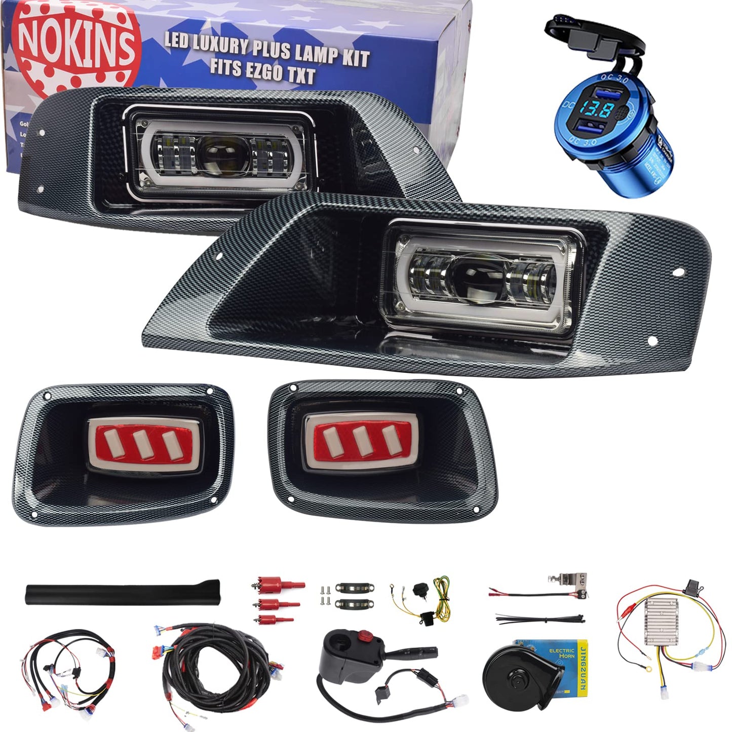 NOKINS golf cart LED Light Kit.for EZGO TXT 1996-2013 Models Light Kit Replacement, Upgraded Golf Cart LED Headlight And Scanning Tail Light Kit