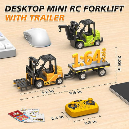 1/64 RC Forklift Toy 3 in 1 Mini Forklift Remote Control &amp App Remote Control Forklift with Trailer &amp Fork &amp Hook 10CH Alloy RC Construction Vehicles Desktop Toy for Adults Kids Boys Gi