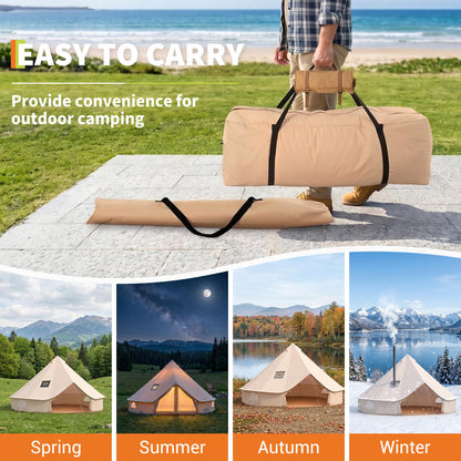 Canvas Bell Tent, Glamping Tent with Stove Jack, PVC Base, Mesh Window, 4 Season Use, Yurt Hot Tents for Camping, Family, Party,