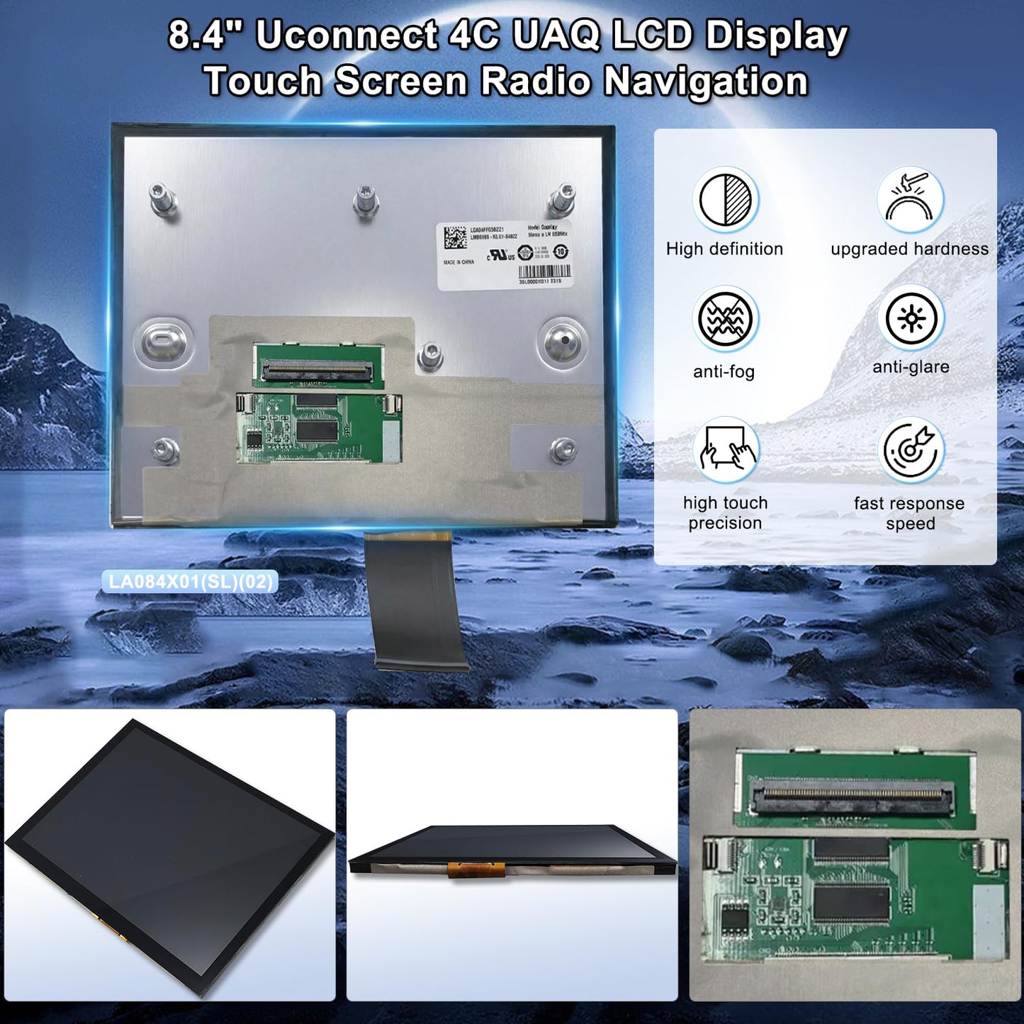 8.4 Uconnect Screen Replacement 4C UAQ LCD Touch Screen Radio for Dodge Ram Chrysler Jeep Charger 2017-2022, 2026 New Chip Upgrade Gel Free #LA084X01(SL)(02)