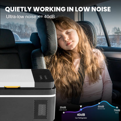 OLIXIS Portable Car Refrigerator, 21QT Single-Zone Electric Cooler for Vehicles, -4℉-68℉ Freezer Smart Control via Bluetooth with Car Battery Protection, Child Lock, 12/24V DC & 100-240V AC Powered