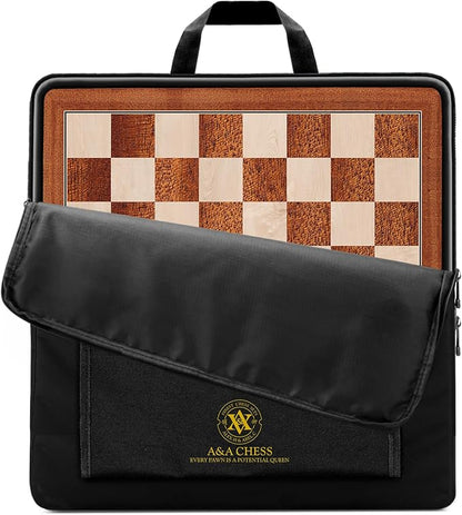 A&ampA 17.25 Professional Wooden Chess Board with Storage Bag/Mahogany &amp Maple Inlaid / 1.75 Squares w/o Notation