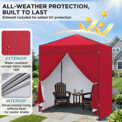 EAGLE PEAK 6x4 Instant Pop Up Canopy Tent with 4 Side Wall Panels, Straight Leg Sun Shelter, Portable Canopy with Carry Bag for Camping, Beach & Sports, Red