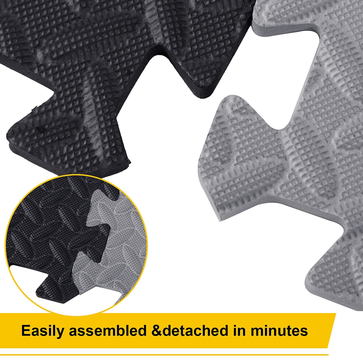 Ecally 100 Pcs 12 x 12 Gym Mat Foam Floor Mats for Home Gym Covers 96 Sq Ft Puzzle Exercise Square Interlocking Carpet Tiles with Border for Workouts Equipment Yoga Pilates (Black,Gray)