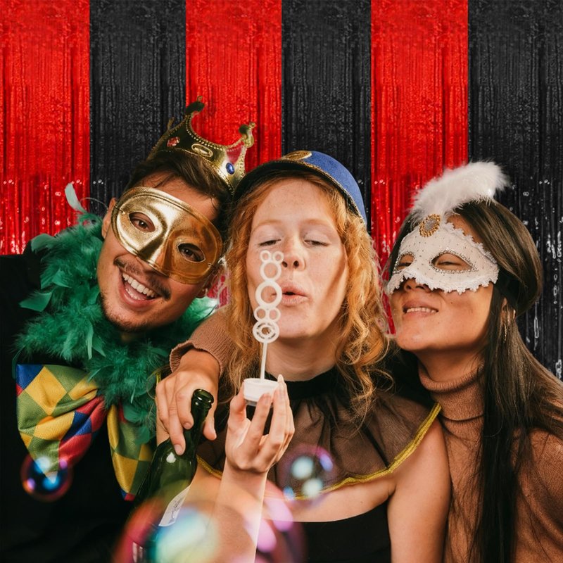 5 Pack Black and Red Party Backdrop Streamers Decorations Foil Fringe Curtains Metallic Tinsel Backdrop for Birthday Halloween Christmas New Year Fancy Ball Graduation Party Decor