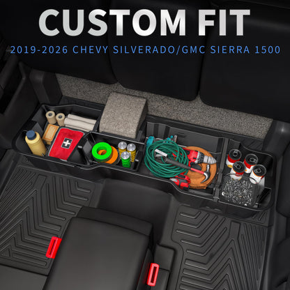 oEdRo Upgraded Under Seat Storage Box Fit with 2019-2026 Chevy Silverado/GMC Sierra 1500, 2020-2026 Silverado/Sierra 2500HD 3500HD Double Cab & Crew Cab, 2-in-1 Underseat Storage Black Tool Box