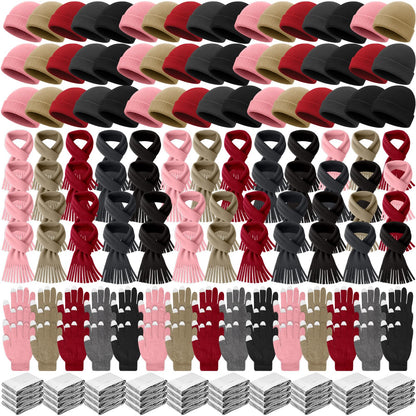 Suhine 200 Pcs 200/320 Pcs Winter Beanies Hat Glove Scarf Emergency Blanket Bulk Warm Homeless Care Package Supplies for Women Men (Soft Colors)