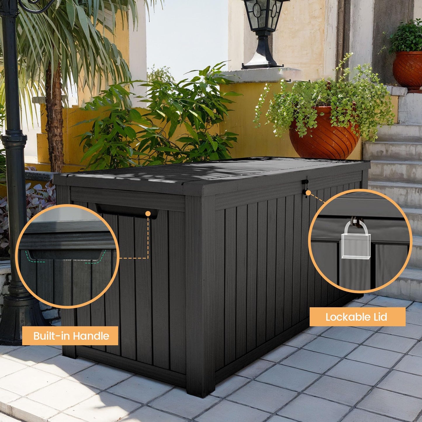 Zapdos 180 Gallon Outdoor Storage Box, Resin Deck Box for Furniture Cushions Garden Tools, Waterproof Lockable Outside Storage Boxes, Black, 61" L x 28.4" W x 29" H
