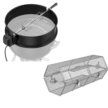 Charkettle Rotisserie Ring Kit and Stainless Steel Round Tumble Rotisserie Grill Basket