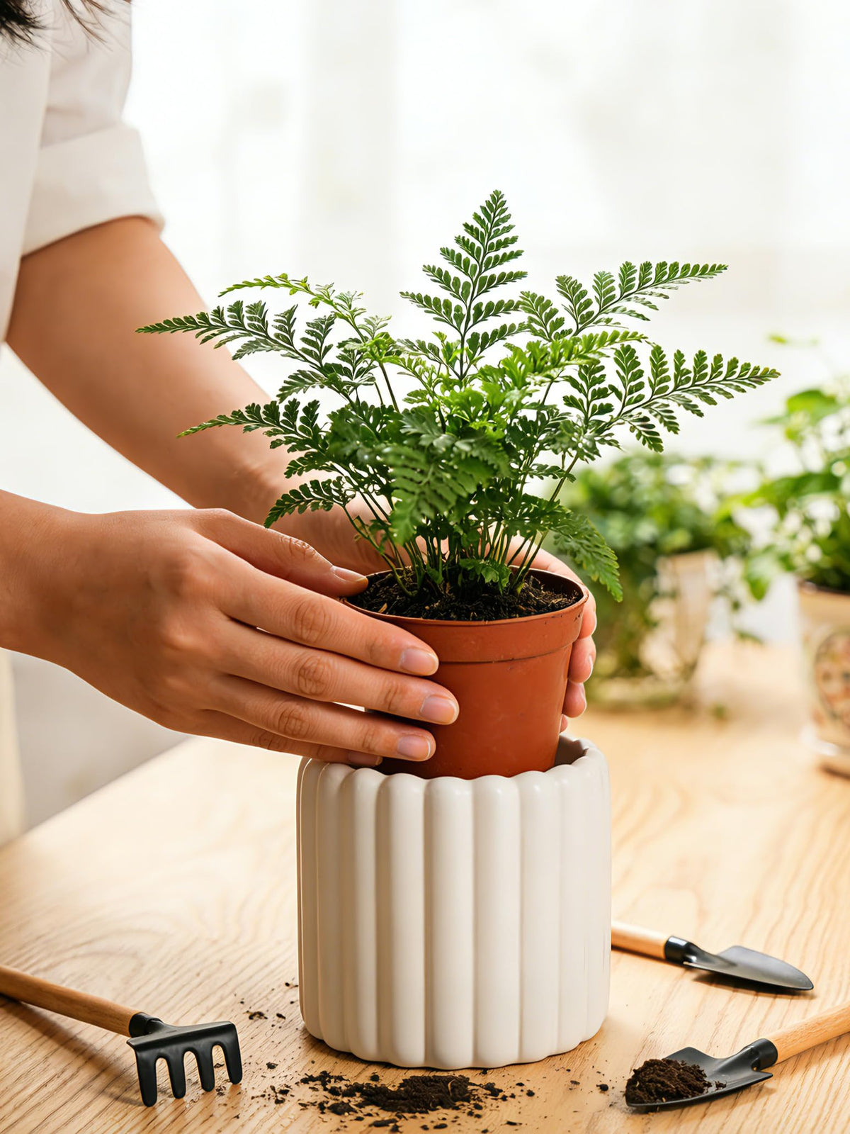 FUYHE Ceramic Plant Pots,6 inch+4.7 Inch Planter Pot with Drainage Holes,Ceramic Planters for Indoor Plants,Modern Flower Pots for Indoor Outdoor Plants House & Office Décor,Cream White