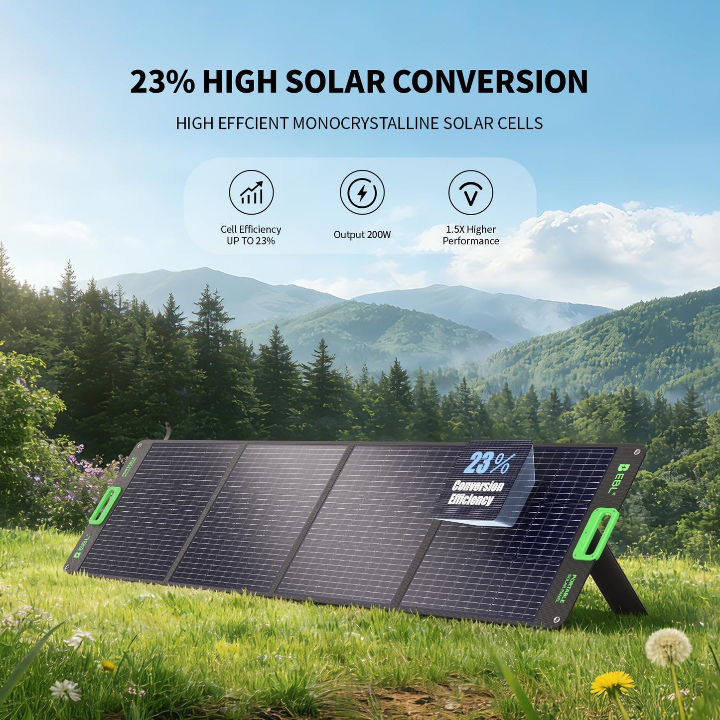 EBL 200W Portable Solar Panel for Power Station, Foldable Solar Charger w/ 4 Kickstands, IP65 Waterproof Solar Panel Kit w/DC XT60 Anderson Aviation Output for Outdoor RV Camper Blackout