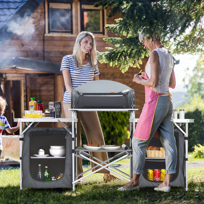 Giantex Camping Kitchen Station, Folding Grill Table with 26'' Tabletop, 2 Side Tables, Storage Organizer, Detachable Windscreen, Portable Camp Cook Outdoor Prep Station Backyard BBQ Picnic (Grey)