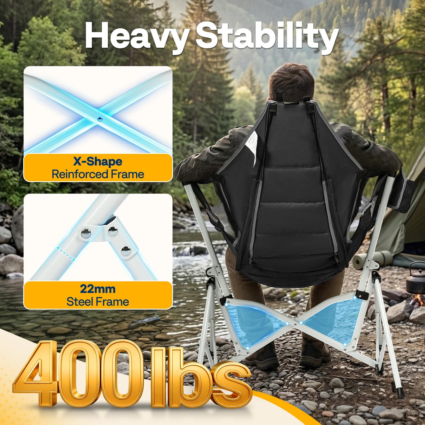 VIVOHOME Hammock Camping Chair, Portable Outdoor Swinging Rocking Chairs for Adults with Adjustable Pillow, Back and Height for Travelling, Backyard, Patio, Supports 400 lbs, 600D Breathable Mesh