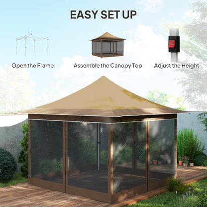 Outsunny 12 x 12 ft. Pop Up Canopy Tent with Mesh Netting, UPF50+ Instant Sun Shelter with Carry Bag, Height Adjustable Party Tent Instant Event Shelter for Garden, Patio, Beige