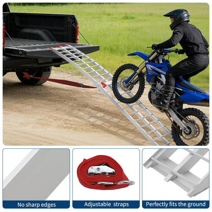 7.5 ft Aluminum Loading Ramps - 750 LBS Capacity Folding Motorcycle Ramp with Rubber-Tipped Fingers & Load Straps for Dirt Bike, UTV, ATV, Trucks, Lawn Mowers, Cargo Trailer