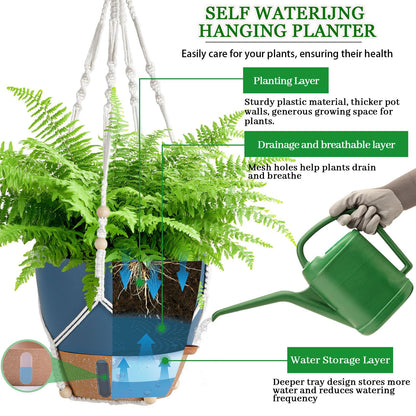 Fielda Hanging Planter Self Watering 10 Inch, 2 Pack Hanging Baskets for Plants, Hanging Flower Pots with Drainage Hole & 2 Kinds of Plant Hangers for Garden Home Decor (Navy Blue, 10 Inch)