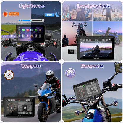 Carpuride W702T PRO 7" Waterproof GPS Navigation Screen for Motorcycle with CarPlay & Android Auto & TPMS & Dual Bluetooth, Music Sharing, Intercom, EQ, Light Sensor, Compass, Barometer